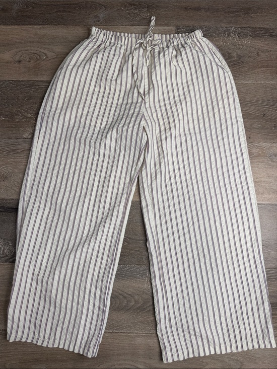 No brand Pants - Striped Wide-Leg Drawstring Pants - Cream W/ red and blue stripes 1281